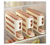 Multi-Tier High Capacity Automatic Slide-Down Egg Holder, Refrigerator Side Door Storage Tray with FIFO System, Large Organizer for Kitchen, Space-Saving Fridge Container (C-White)