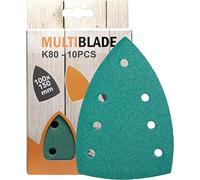 Multiblade - Foglio abrasivo professionale, 100 x 150, 10 pezzi, grana 80, 7 fori, per legno e metallo, qualità professionale, per levigatrice a delta