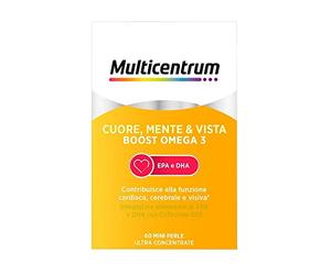 Multicentrum Omega3 Cuore Mente Vista Integratore EPA DHA, 60 mini perle