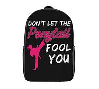 Multicolor Backpack Don'T Let The Ponytail Fool You Karate Kick Design Borsa Zaino Outdoor Borsa Da Viaggio Per Studenti, Adulti, Escursionismo, 42X32X14Cm