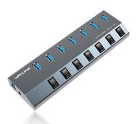 (Multicolor, EU Plug) Hub USB 3.0 WAVLINK UH3076 a 7 porte da 5 Gbps con interruttore indipendente e indicatore LED.