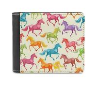Multicolor Horse Breeds Portafoglio da uomo Bifold Slim Cash Card Holder Borsa in pelle, Stile:, Taglia unica