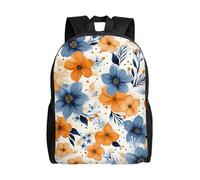 Multicolor Zaino Università Blue And Orange Flowers Borsa Da Viaggio Outdoor Backpack Per Escursionismo, Compleanno, Idea Regalo, 42X32X14Cm