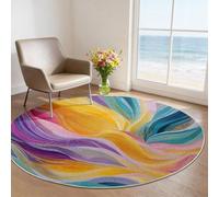 Multicolore 100 cm (Round) Tappeto Rotondo Fantasia astratto onda per Camera Bambini e Salotto, Tappeto Morbido Lavabile Antiscivolo, Soluzione Ideale per Case con Animali Domestici