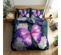 Multicolore Copripiumino 90 x 190 cm con 2 federe, Insetto Acquerello Rosa Farfalla Reversibile Set da Letto Adulto con Cerniere, Microfibra Parure Copripiumino per 1 Persone