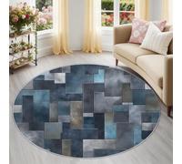 Multicolore Geometrico Griglia Tappeto Rotondo Salotto 60 cm, Lavabile e Antiscivolo, Minimalista Chic Pelo Corto Morbido per Camera e Studio, Ideale per Famiglie