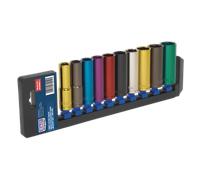 Multicolore Presa Set 10pc 1.3cmSq Guida 6pt Profondo Walldrive Metrico AK288D
