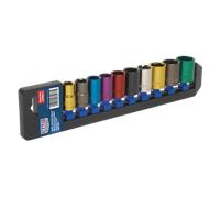 Multicolore Presa Set 10pc 1.3cmSq Guida Walldrive Metrico AK288 Sealey Nuovo