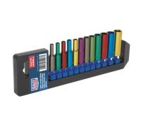 Multicolore Presa Set 12pc 0.6cmSq Drive Profondo Walldrive Metrico - Sealey