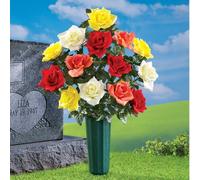 Multicolore Simil Rose Loved Ones Lost Memoriale Cimitero Con Vaso di Fiori