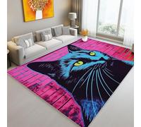 Multicolore Tappeto con Anime gatti luci al neon - Tappeto in flanella stampata, morbido, antiscivolo e lavabile, per soggiorno e camera da letto 140 x 200 cm