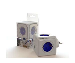 Multiconnettore PowerCube 4 connessioni 220v + 2 USB 4 prese 220v + 2 USB con forma di cubo, colore bianco e blu