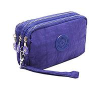 Multifunction 3 Layers Zipper Key Card Phone Pouch Coin Money Bag Purse Wallet Big Capacity Metal Zipper for Women Handbag Waist Bag Bread Bag (Purple Blue)