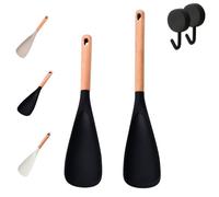 Multifunction Spatula Cooking Spoon, Multi Function Spatula Spoon with Wooden Handle, 2026 New 2 in 1 Silicone Heat Resistant Cooking Scoop (Black,Small+Large)