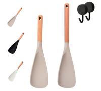 Multifunction Spatula Cooking Spoon, Multi Function Spatula Spoon with Wooden Handle, 2026 New 2 in 1 Silicone Heat Resistant Cooking Scoop (Khaki,Small+Large)