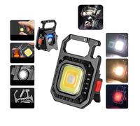 Multifunctional Cob Work Light Portable Mini Keychain Light,800 Lumens 7 Light Modes Rechargeable Pocket Light,with Folding Bracket Bottle Opener and Magnetic Base,for Walking,Fishing and Camping.