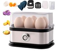 Multifunctional Egg Steamer with Clear Lid, Electric Egg Cooker and Steamer with Automatic Shut off,6 Egg Boiler for Soft Medium Hard Boiled Eggs, Poacher and Veggie Steamers (1Pc)