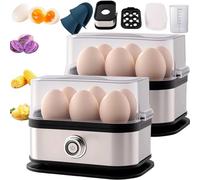 Multifunctional Egg Steamer with Clear Lid, Electric Egg Cooker and Steamer with Automatic Shut off,6 Egg Boiler for Soft Medium Hard Boiled Eggs, Poacher and Veggie Steamers (2Pcs)