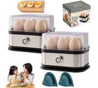 Multifunctional Egg Steamer with Clear Lid, Smart Egg Cooker with Auto Shut, Automatic Stainless Steel Boiled Eggs Poacher Steamer, Rapid Egg Cooker 6 Eggs Capacity, Hard Medium Soft Boiled (2pcs)