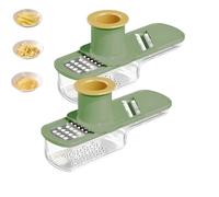 Multifunctional Garlic Grinder & Mandoline Slicer, 3 In 1 Garlic Slicer Super Thin with Hand Guard, Easy To Use and Clean for Kitchen, Onion, Safe Food Slicered (Two green)