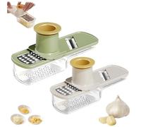 Multifunctional Garlic Grinder & Mandoline Slicer, Mini Garlic Slicer Thin, Vegetable Cutter with Container, Functional Mandoline Slicers with Container (2PCS)