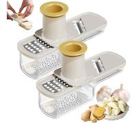 Multifunctional Garlic Grinder, Mini Garlic Slicer Hand Grinder, 3 in 1 Ginger Grater with Hand Guard, Slicing, Grinding, Shredding, For Ginger Chili Grinding with Container (White-2pcs)