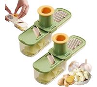 Multifunctional Garlic Grinder, Mini Garlic Slicer Hand Grinder, 3 in 1 Ginger Grater with Hand Guard, Slicing, Grinding, Shredding, For Ginger Chili Grinding with Container (Green-2pcs)