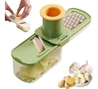 Multifunctional Garlic Grinder, Mini Garlic Slicer Hand Grinder, 3 in 1 Ginger Grater with Hand Guard, Slicing, Grinding, Shredding, For Ginger Chili Grinding with Container (Green)