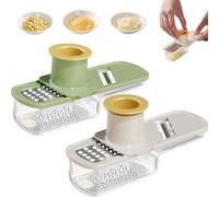 Multifunctional Garlic Grinder,Multifunctional 3 in 1 Ginger Garlic Grinder, Handheld Garlic Slicer with Container,Vegetable Cutter with Container for Grating and Slicing (2PCS-White+Green)