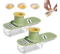 Multifunctional Garlic Grinder,Multifunctional 3 in 1 Ginger Garlic Grinder, Handheld Garlic Slicer with Container,Vegetable Cutter with Container for Grating and Slicing (2PCS-Green)