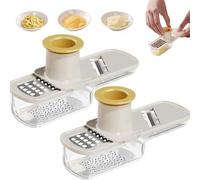 Multifunctional Garlic Grinder,Multifunctional 3 in 1 Ginger Garlic Grinder, Handheld Garlic Slicer with Container,Vegetable Cutter with Container for Grating and Slicing (2PCS-White)