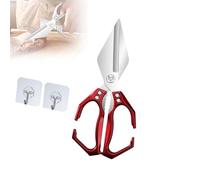 Multifunctional Heavy-Duty Kitchen Shears, 2 in 1 Kitchen Scissors, Poultry Scissors Heavy Duty Cut Bone, for Chicken Meat Seafood Bone Cutting Fish ＆ Slicing Walnuts (Red)