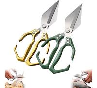 Multifunctional Heavy-Duty Kitchen Shears, 2 In 1 Kitchen Scissors, Scissors All Purpose, for Chicken Thighs Bone In, Meat, Seafood, Bone Cutting (Gold Green (2pcs))