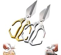 Multifunctional Heavy-Duty Kitchen Shears, 2 In 1 Kitchen Scissors, Scissors All Purpose, for Chicken Thighs Bone In, Meat, Seafood, Bone Cutting (Gold Silver (2pcs))