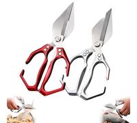 Multifunctional Heavy-Duty Kitchen Shears, 2 In 1 Kitchen Scissors, Scissors All Purpose, for Chicken Thighs Bone In, Meat, Seafood, Bone Cutting (Silver Red (2pcs))