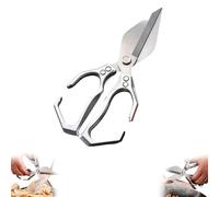 Multifunctional Heavy-Duty Kitchen Shears, 2 In 1 Kitchen Scissors, Scissors All Purpose, for Chicken Thighs Bone In, Meat, Seafood, Bone Cutting (Silver)