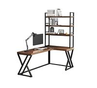 Multifunctional L-Shaped Corner Desk Home Office Desk with 3-Layer Storage Shelves Large Monitor Stand Workstation Rustic Brown And Black Office Desk