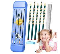 Multifunctional Pencil Box, Divided Pencil Organizer Case, Hard Crayon Box with 5 Pencils, Dependable Protection, Eraser, Ruler, School Supplies for Boys, Girls, Kids, Students
