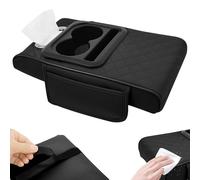 Multifunctional PU Leather Armrest Box Mat,5 in 1 Car Console Organizer with 2 Storage Bags Cup Holder,and Bring a Pack of Paper Tissue Box Phone Slot,Universal Cars Armrest Storage (nero)