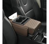 Multifunctional PU Leather Armrest Box Matte - Padded Console Organizer with Cup Holders, Phone Slot & Card Storage, Universal Fit for Center Console Cover (marrone)
