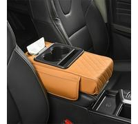 Multifunctional PU Leather Armrest Box Matte - Padded Console Organizer with Cup Holders, Phone Slot & Card Storage, Universal Fit for Center Console Cover (Giallo)