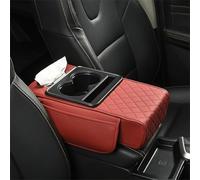 Multifunctional PU Leather Armrest Box Matte - Padded Console Organizer with Cup Holders, Phone Slot & Card Storage, Universal Fit for Center Console Cover (Rosso)