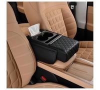 Multifunctional PU Leather Car Armrest Box Mat, 5-in-1 Center Console Cover with Cup Holder, Tissue Box Slot, Phone Holder and Storage Bags for All vehicle models (Black)
