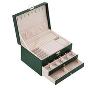 Multifunctional Three Layer Leather Jewelry Box With Lock Earrings Storage For Women per Gioielli e Orecchini(Green)