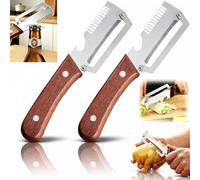 Multifunctional Vegetable Peeler for Kitchen, Zero Snag Wooden Peeler, 3 in 1 Stainless Steel Blade with Wooden Handle and Bottle Opener, Ultra-Sharp Kitchen Tool for Fruits and Vegetables (2PCS)