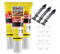 Multifunctional Waterproof White Caulk with Scraper, 120ml Plastic Steel Repair Adhesive for Kitchen Bathroom, Stronger Adhesion Sealant for Window Toilet Sink, Quick-Drying (3 Set)