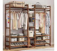 Multifunzionale Appendiabiti, Appendiabiti in Legno Scaffale con Scarpiera,Abiti Free-Standing Stand Appendiabiti con Ruote, Carica 40 kg,per Borse e Scatola:100/110/120/130/170CM