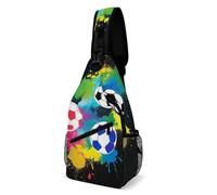 Multifunzionale Borsello Uomo Colorful Splash Ink Soccer Ball Football Black Borsa A Tracolla Tattica Libero,Sportivo Borsa A Spalla Uomo per Viaggio Outdoors Alpinismo