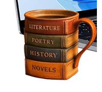 Multifunzionale Ergonomic Handle Comfortable Grip | Resin Water Drinking Cups With Painted Book Design - Comfortable Grip Kitchen Mugs For Reader Librarian Book Lover Writer | Hot Tea Mug,