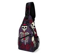Multifunzionale Zaino Monospalla Red Roses Skeleton Day Of The Dead Sugar Skulls Tracolla Borse Multiuso,Sportivo Borsa Petto per Viaggio Palestra Donna